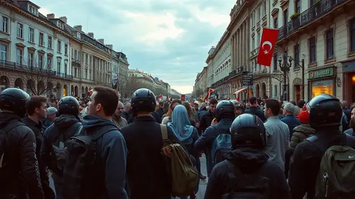 Documentary photograph: Tens of Thousands Flood Belgrade Streets as Student Coalition Mounts Historic Challenge to Vucic