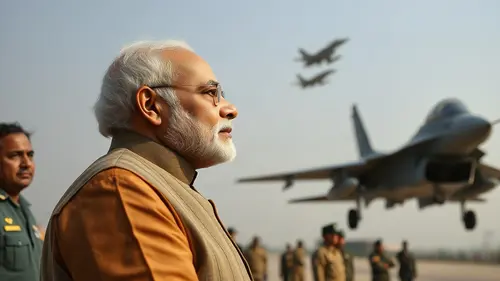 Documentary photograph: IAF Varanasi Air Show Modi Watches Tejas and Sukhoi Fly