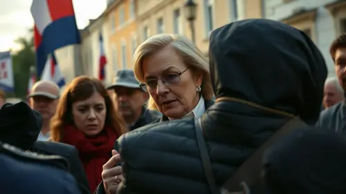 Documentary photograph: French far-right leader Le Pen seeks to leverage unrest in p