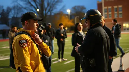 Documentary photograph: University of Maryland Police Intercept Student Journalists Covering Football Coaching Shakeup at College Park