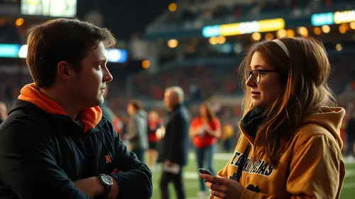 Documentary photograph: Carson and Stacey preview the Illini vs  Ducks football game