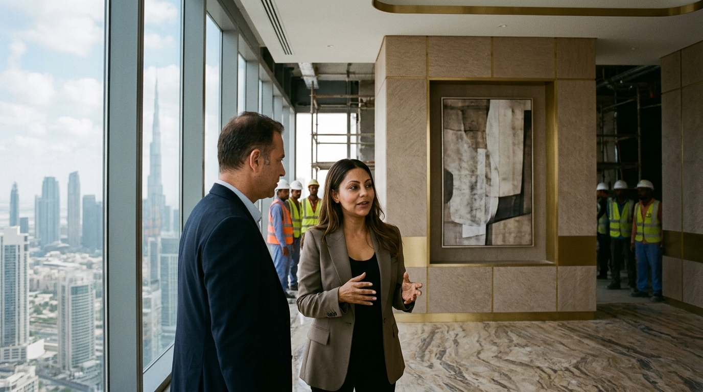 Authentic editorial documentary photograph: Inside Shahrukhz By Danube: Gauri Khan Designs Dubai's 56-Storey Multi-Crore Tower