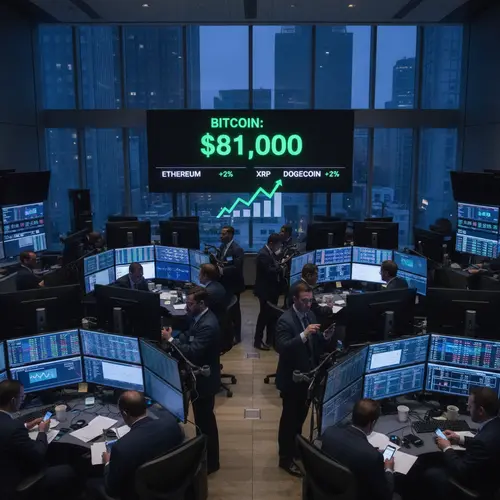 AI-generated editorial photograph: Bitcoin Reclaims $81,000 as Ethereum, XRP, Dogecoin Gain 2% on Equity Market Rebound