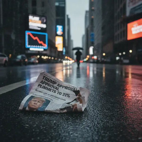 AI-generated editorial photograph: EXCLUSIVE: Trump approval falls to record low of 31% as midterms near, Reuters/Ipsos poll finds