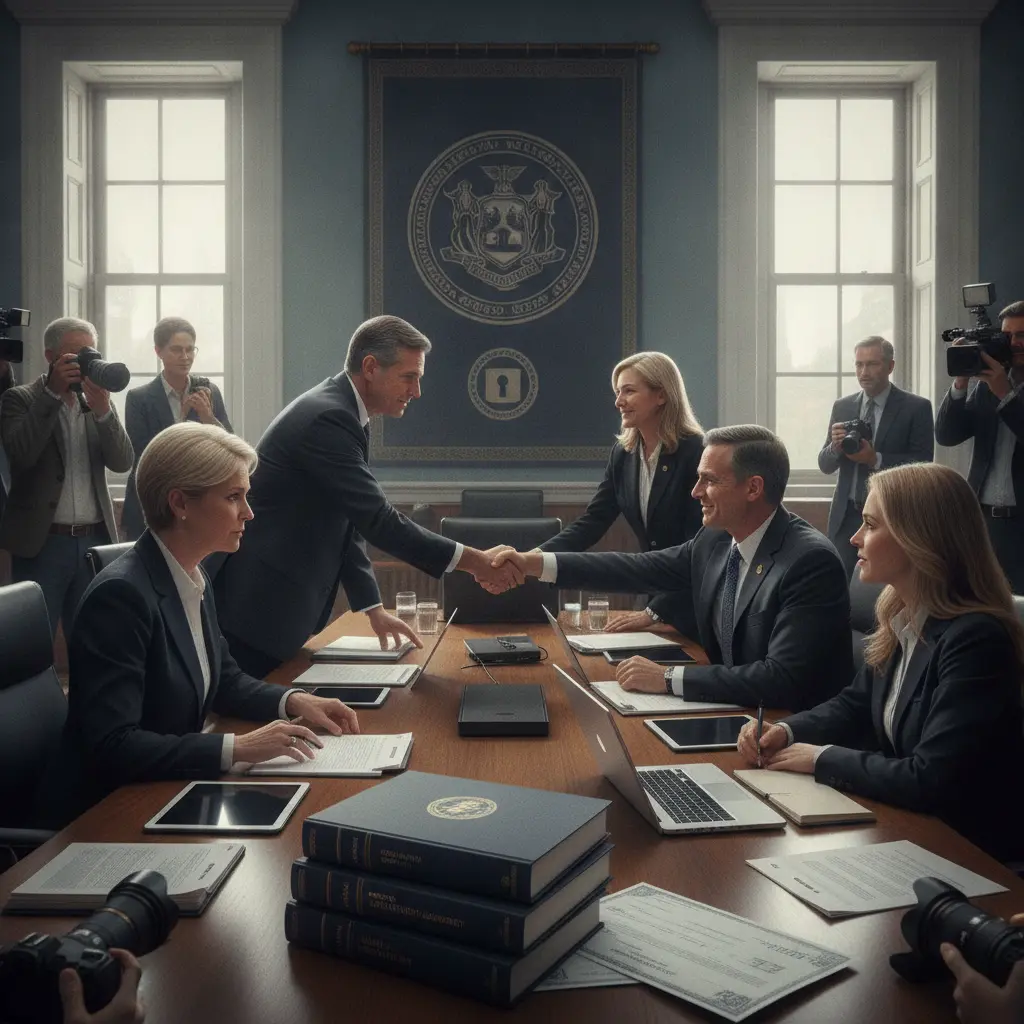 AI-generated editorial photograph: New York and Connecticut settle $2.7m data breach case