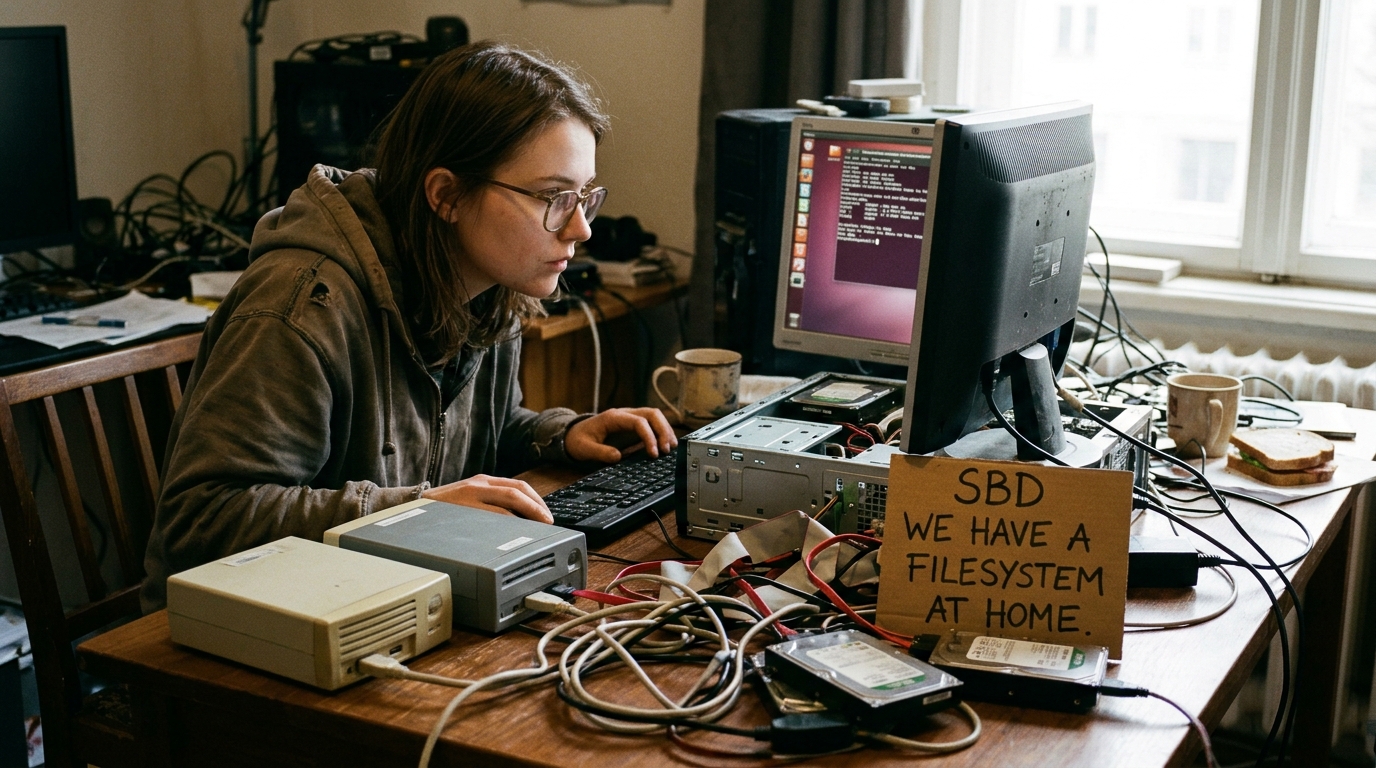 Authentic editorial documentary photograph: SBD: We Have a Filesystem at Home