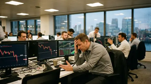 Authentic editorial documentary photograph: Bitcoin falls below $82,000 as technology selloff and oil rally pressure cryptocurrencies