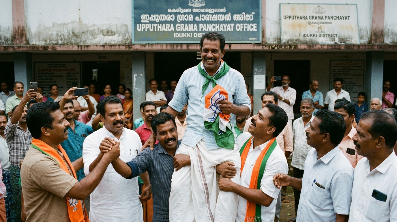Authentic editorial documentary photograph: UDF unseats LDF in Upputhara panchayat in Idukki with BJP support
