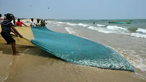 Authentic publisher wire photograph: Cyclone Arnab Warning Grounds Thoothukudi Fishing Fleet for Second Day