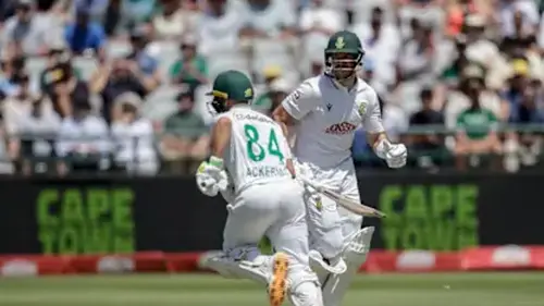 Authentic publisher wire photograph: Mitchell Starc Claims 6-Wicket Haul to Stall South Africa in Cape Town Test Decider