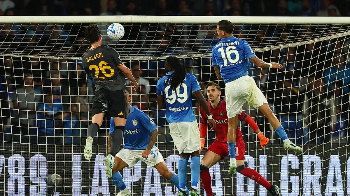 Authentic publisher wire photograph: Six-Goal Thriller at Maradona: Roma Claw Back Twice to Stun Napoli in 3-3 Draw